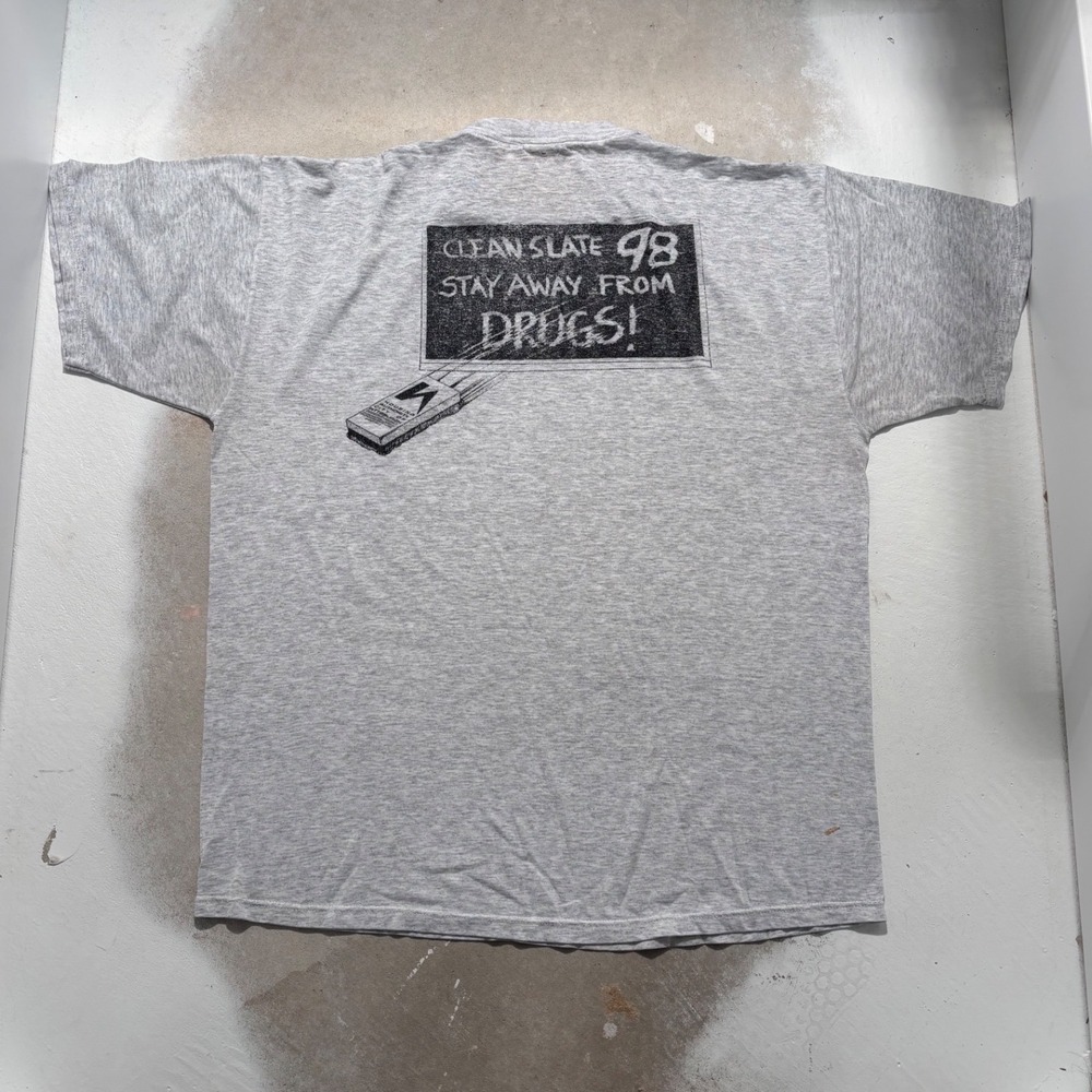 Vintage 1998 Clean Slate Stay Away From Drugs T-Shirt Gray Mens XL Single Stitch